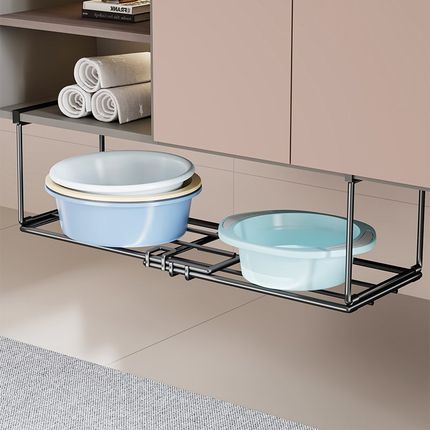 浴室卫生间悬挂式柜下置物神器厕所洗漱台免打孔可伸缩脸盆收纳架