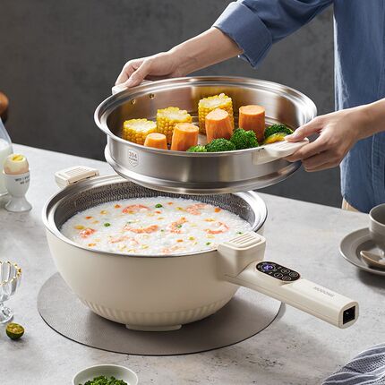 摩动电炒锅炒菜不粘锅家用多功能电锅蒸煮一体锅6L电高压锅微压锅