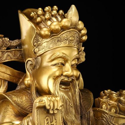 纯黄铜财神摆件佛像供像供佛元宝财神佛堂黄铜摆件招财乔迁礼物客