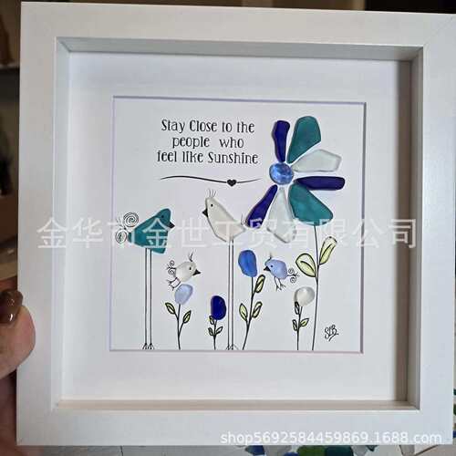 跨境新品Flowers Sea Glass Bird Art花朵海玻璃鸟艺术