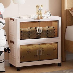 62cm透明双开门落地置物架免组装家用收纳柜卧室加厚可折叠储物箱