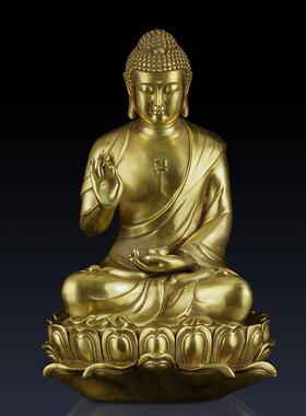 纯黄铜释迦牟尼佛摆件如来佛祖释迦摩尼家居客厅供奉铜工艺品摆件