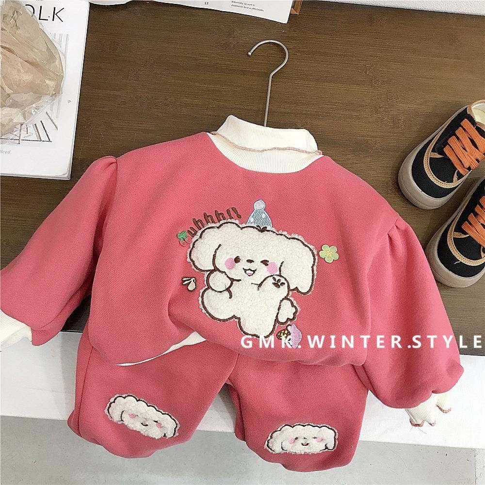 2026新款韩国童装冬季女童卡通印绣花加绒加厚保暖卫衣卫裤儿,童装/婴儿装/亲子装,儿童运动套装,淘宝优惠券,粉丝福利购,淘宝优惠卷