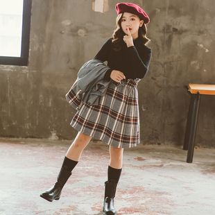 2025新款春秋女童连衣裙复古清新两件套中大童儿童香风套装小