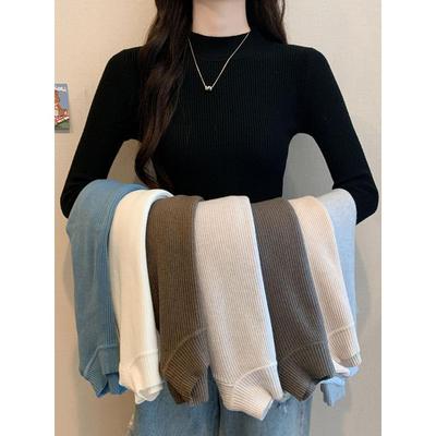 春秋冬2025新款半高领修身长袖百搭简约打底针织衫上衣内搭毛衣女