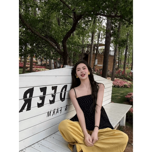 美式辣妹套装女2026夏季波点吊带背心阔腿休闲长裤两件套