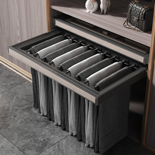 裤架衣柜内置伸缩裤抽架家用多功能抽拉滑轨衣帽间五金配件西裤架