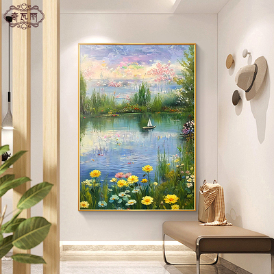 花卉入户玄关装饰画大芬村油画客厅挂画竖版手绘风景走廊过道壁画
