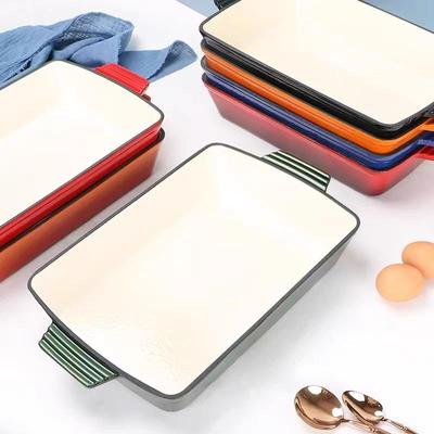外贸铸铁珐琅烤盘无涂层平底烤鱼搪瓷煎锅烘焙面包模具Baking pan