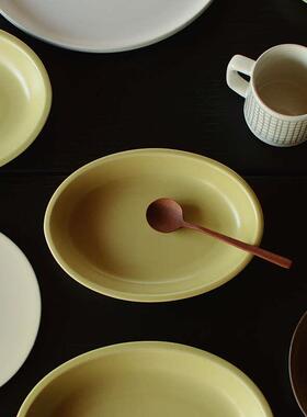 收集时光 Camus say 拾秋系列 雾面釉黄绿椭圆大小盘 炒菜 沙拉盘