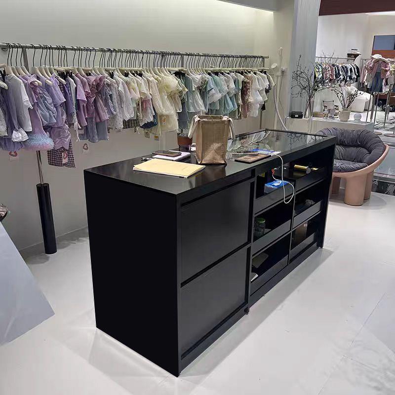 烤漆中岛台带玻璃橱窗服装店展示台储物柜装饰柜摆件台陈列展示桌