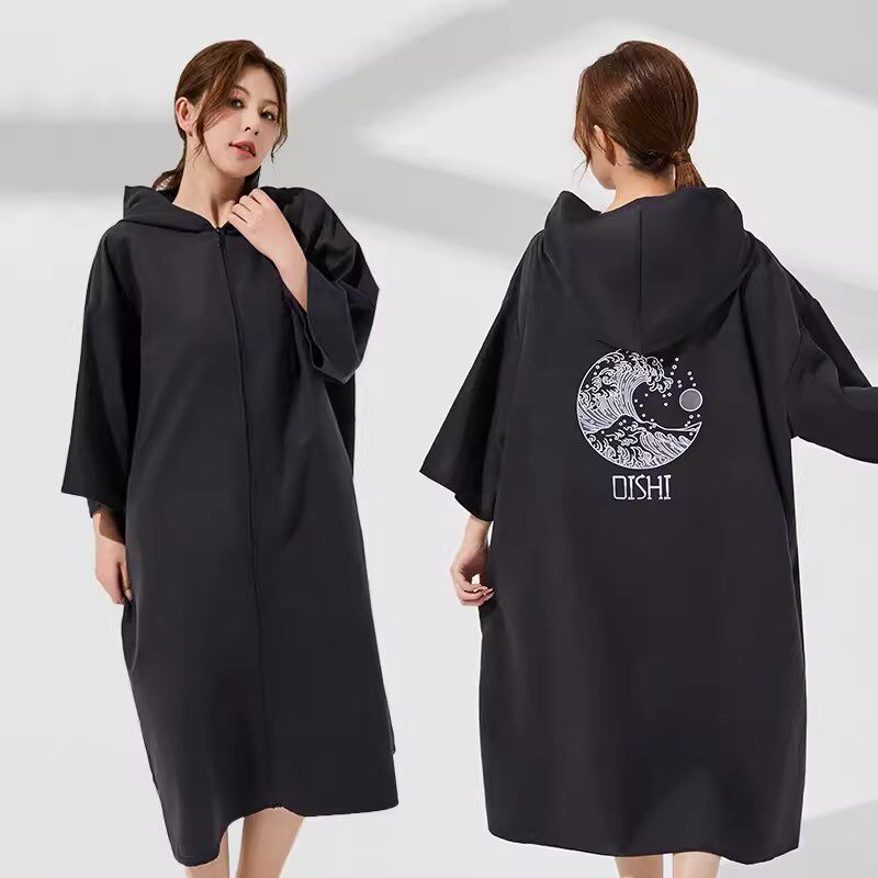 速干浴袍浴巾拉链开衫便携斗篷海边外套带帽沙滩换衣浴袍游泳罩衣