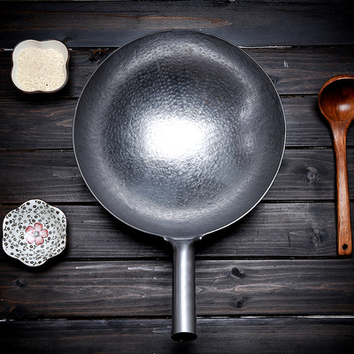 京南铁匠手工锻打纯铁锅无涂层不粘锅圆底家用熟铁炒锅燃气灶适用