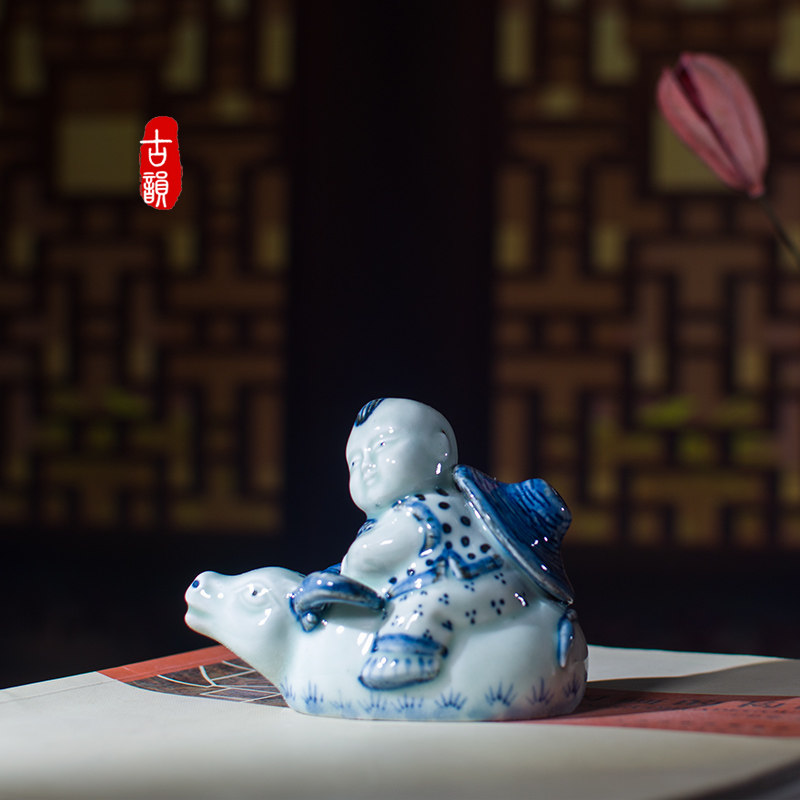 牛年吉祥物砚滴仿古陶瓷水滴书滴文房国画滴壶笔搁架青花手绘水盂