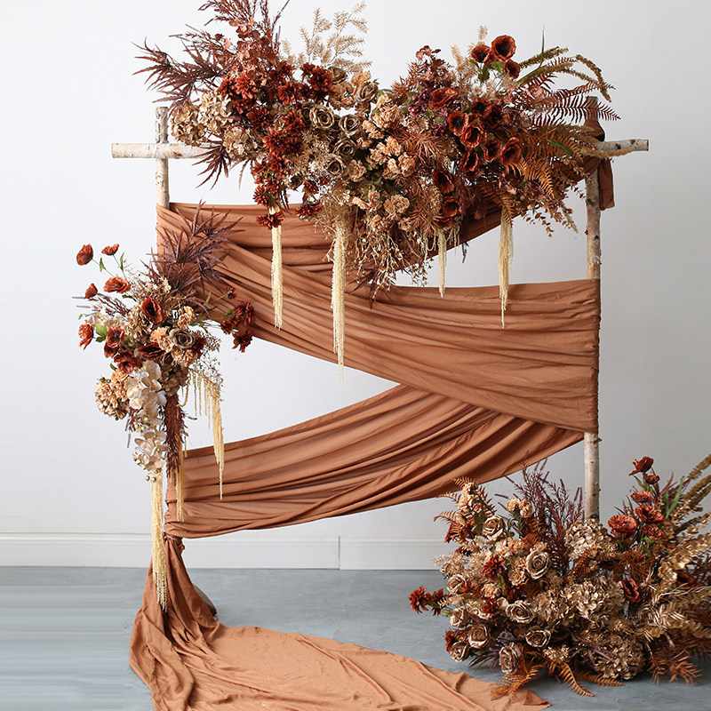 复古金色婚庆场景花艺布置套装橱窗壁挂迎宾拍照背景假花定制花卉