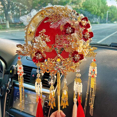 中式团扇双面双色婚礼新娘出嫁结婚diy材料包高级感重工秀禾喜扇