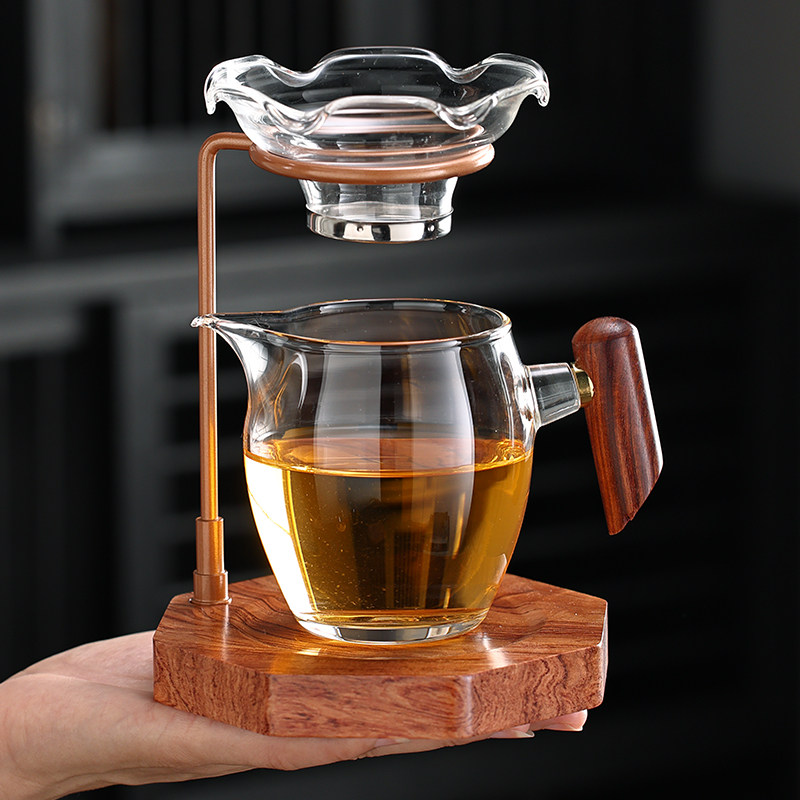 花梨木茶漏架公道杯分茶滤一体泡茶器茶具套装懒人易泡架冲茶支架