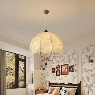LED法式 中古风吊灯客厅主灯简约复古大厅布艺花纹餐厅卧室民宿灯