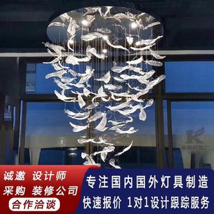 中山灯具美容院大堂楼梯间灯会所工程餐厅琉璃大厅吊灯现代水晶灯