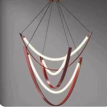 设计师皮带灯简约现代餐厅灯别墅挑空客厅挑高复式LOFT楼梯吊灯