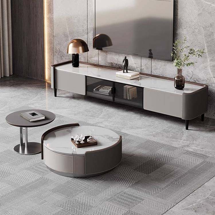 轻奢极简马鞍皮岩板圆形茶几电视柜小户型客厅大小圆茶几边几组合,住宅家具,电视柜,淘宝优惠券,粉丝福利购,淘宝优惠卷
