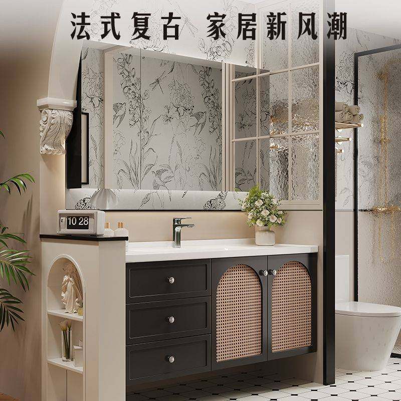 法式复古藤编浴室柜黑色洗漱台卫浴柜卫生间洗脸池洗手台盆柜组合,家装主材,浴室柜组合,淘宝优惠券,粉丝福利购,淘宝优惠卷