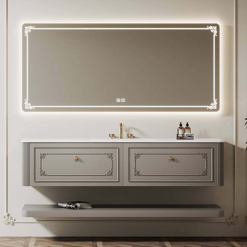 高定法式奶油风浴室柜组合岩板热弯一体盆智能卫生间洗漱台洗脸盆,家装主材,浴室柜组合,淘宝优惠券,粉丝福利购,淘宝优惠卷