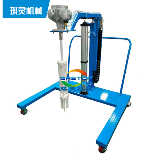 IBC吨桶搅拌器小桶口台车式气动升降搅拌器白色特氟龙耐强酸强碱