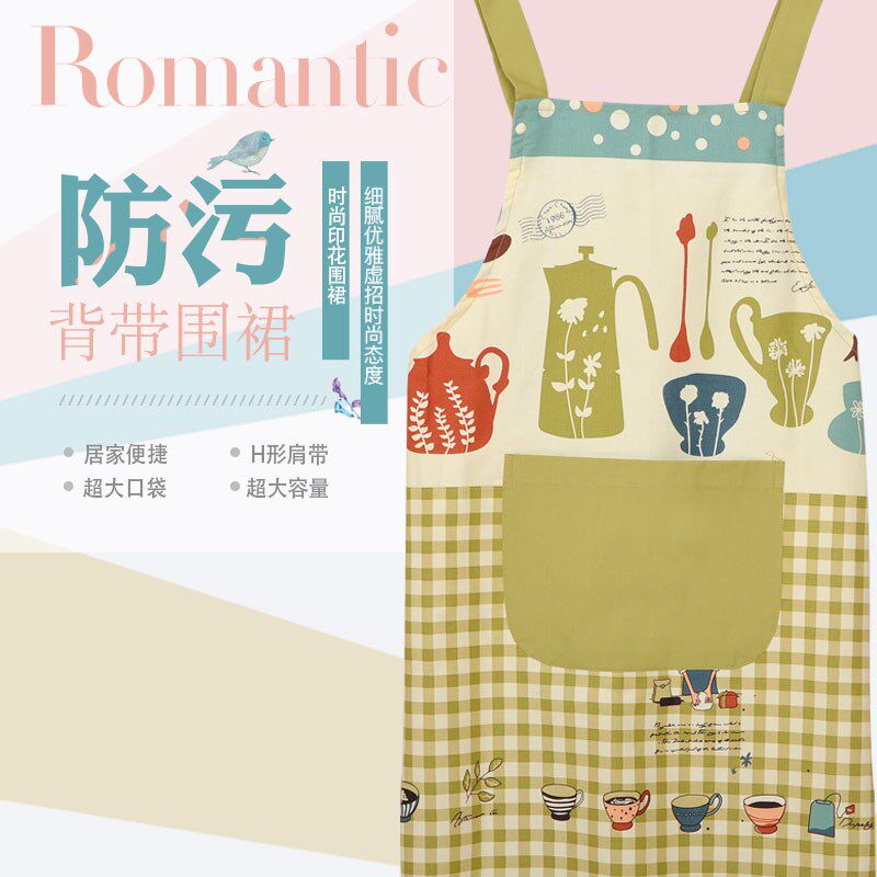 韦韦新款围裙 家用棉质背带式围脖无袖帆布工作服加厚防污罩衣