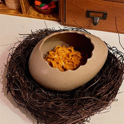 蛋壳碗鸡蛋壳鸵鸟蛋造型陶瓷碗鸟巢窝装饰甜品碗餐厅冷饮摆盘餐具
