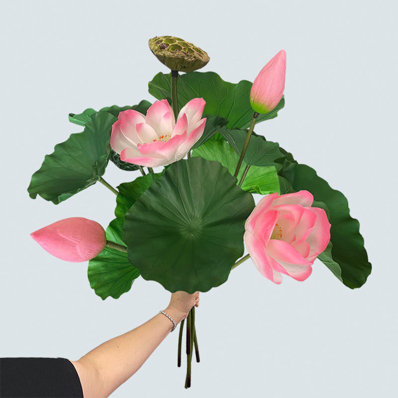 塑料高档仿真荷花莲花荷叶水池造景假花莲蓬装饰摆件花瓶加仿真花