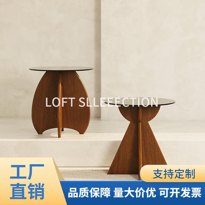 loft轻奢边几现代简约小茶几钢化玻璃实木圆桌边柜客厅沙发角几