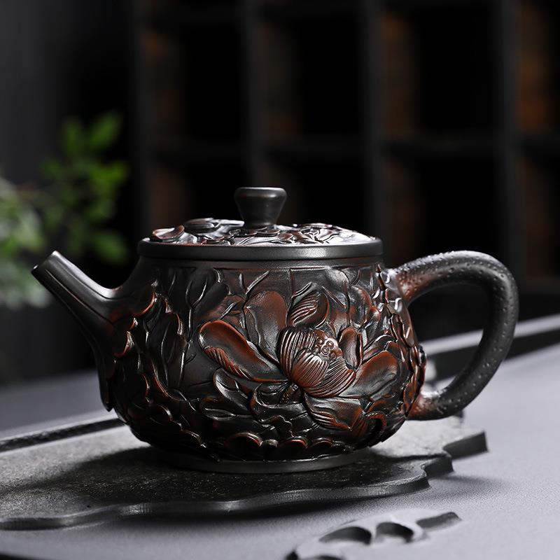 高档紫陶茶壶纯手工大号泡茶壶单壶家用紫砂壶茶具浮雕泡茶器龙壶