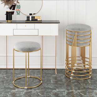 圆形高脚凳酒吧餐厅客厅家用可收纳重叠绒布皮革卧室凳子可叠放