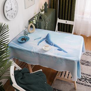 蓝色梦幻云海海洋鲸鱼唯美桌布电脑桌防水茶几幼儿园餐桌垫防尘布
