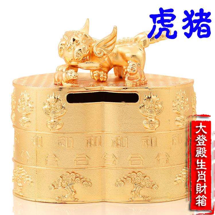 李居明2021牛年吉祥物狗兔龙鸡鼠牛马羊大登殿六合财箱摆件