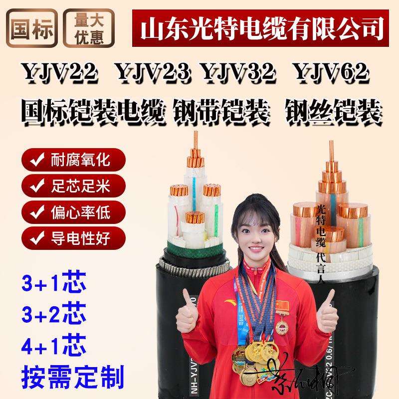 YJV22国标ZC铜芯钢丝YJV32钢带铠装电缆线4芯3+2*50平方95铜线75