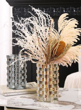 水晶琉璃花瓶创意玄关餐桌花瓶摆件客厅花器插花高级感装饰品摆件