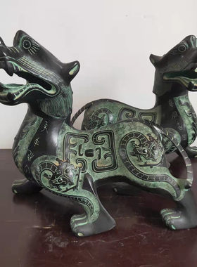 青铜器貔貅 客厅仿古摆件  鎏金铜貔貅复古怀旧装饰品工艺品动物
