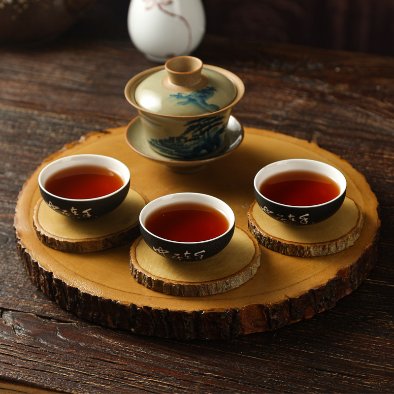 东南亚家居菜盘环保带树皮实木手工创意餐厅酒店锅垫茶桌隔热杯垫