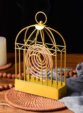 北欧金属蚊香盘 创意夏日卧室简约铁艺金色鸟笼 蚊香架 铁艺摆件