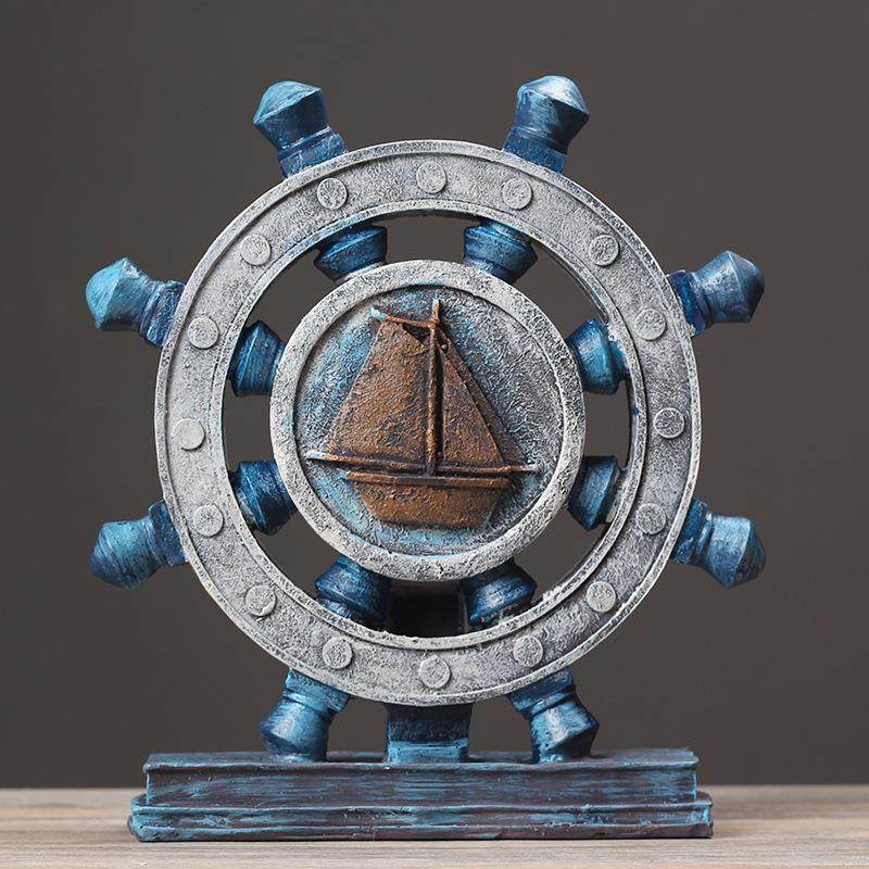 创意复古船舵罗盘模型咖啡厅办公室橱窗摆件桌面道具装饰品摆设