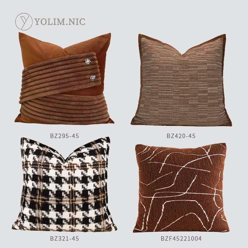 毛呢千鸟格压边款抱枕套黑咖色轻奢复古民宿软装沙发靠垫床头靠枕,3C数码配件,其它配件,淘宝优惠券,粉丝福利购,淘宝优惠卷