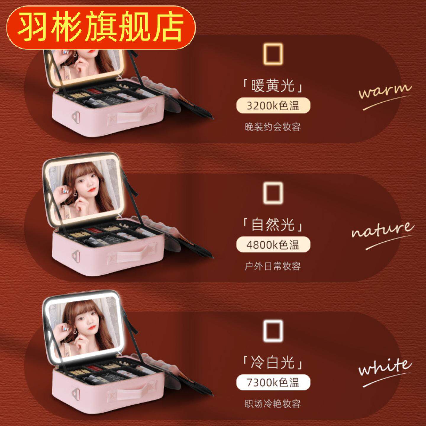 大容量化妆包带镜子带灯跟妆护肤品化妆品收纳包袋旅行收纳包