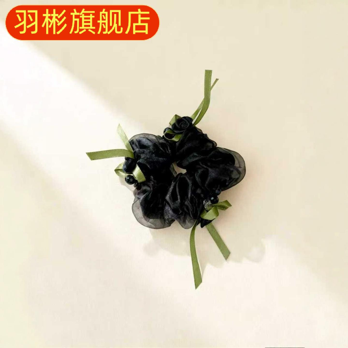 新款高级感玫瑰花缎面大肠发圈女