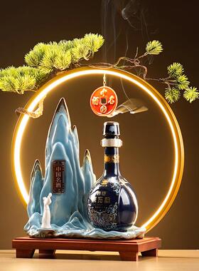 创意灯圈酒座展示台酒水陈列装饰摆件酒庄收银台柜台新中式木底座