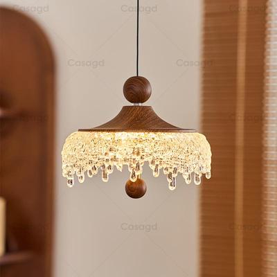 中古水滴升降餐厅吊灯胡桃木色过道灯法式复古触摸床头小吊灯casa