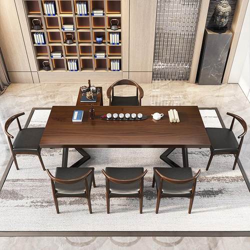 新中式茶桌全套简约会客实木茶台家用原木喝茶桌子胡桃木色茶桌椅