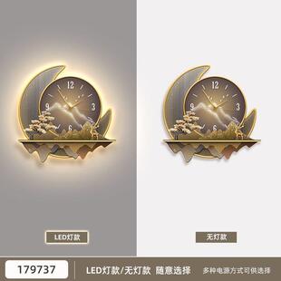 带灯静音钟表餐厅装饰画LED氛围灯客厅玄关壁画挂钟卧室壁灯画