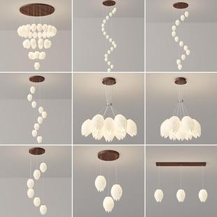 中古风创意荷花别墅复式 楼大吊灯奶油旋转楼梯酒店客厅大长吊灯具